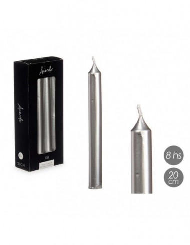 Set 8 bougies Argent 20 cm 8 horas -...